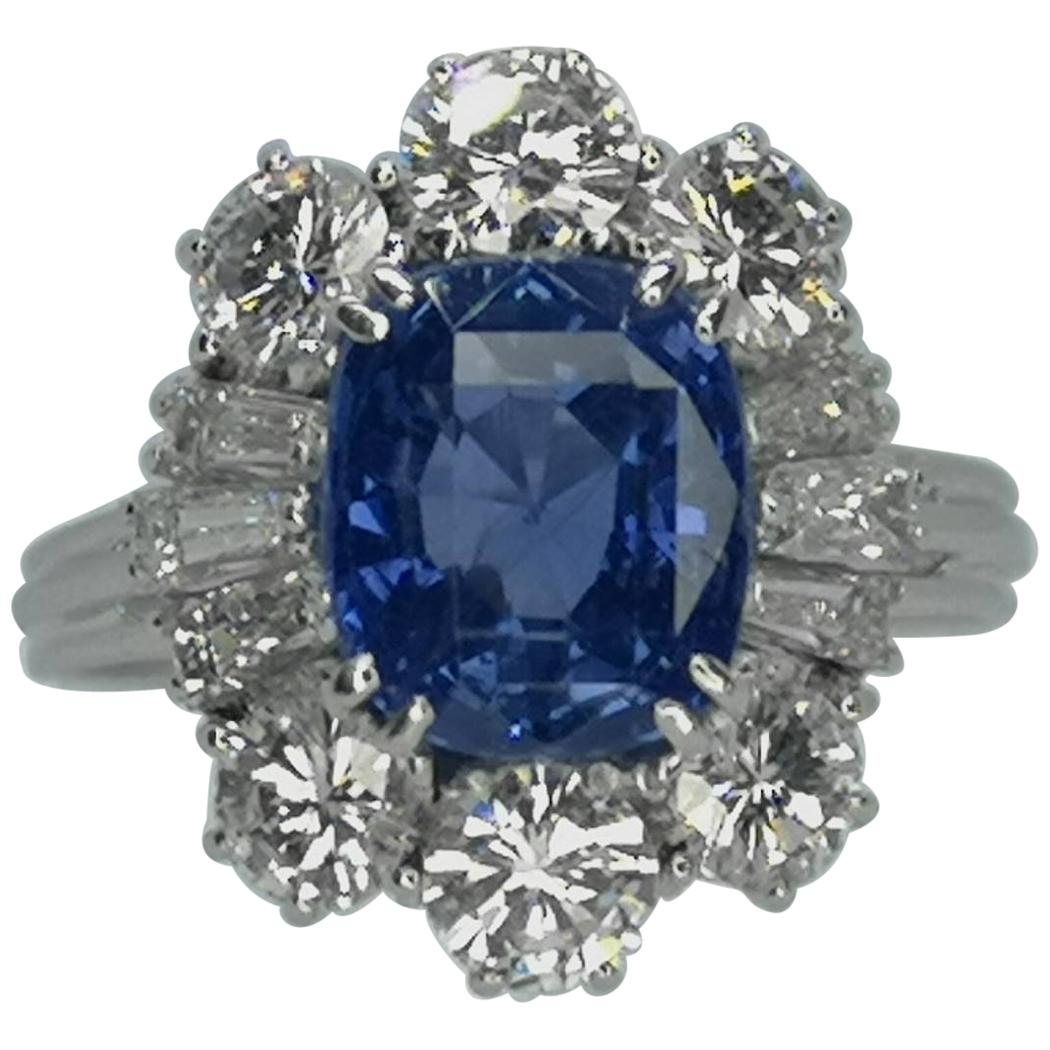 IGI Certified 5.30 Carat Natural Unheated Sapphire Diamond Ring