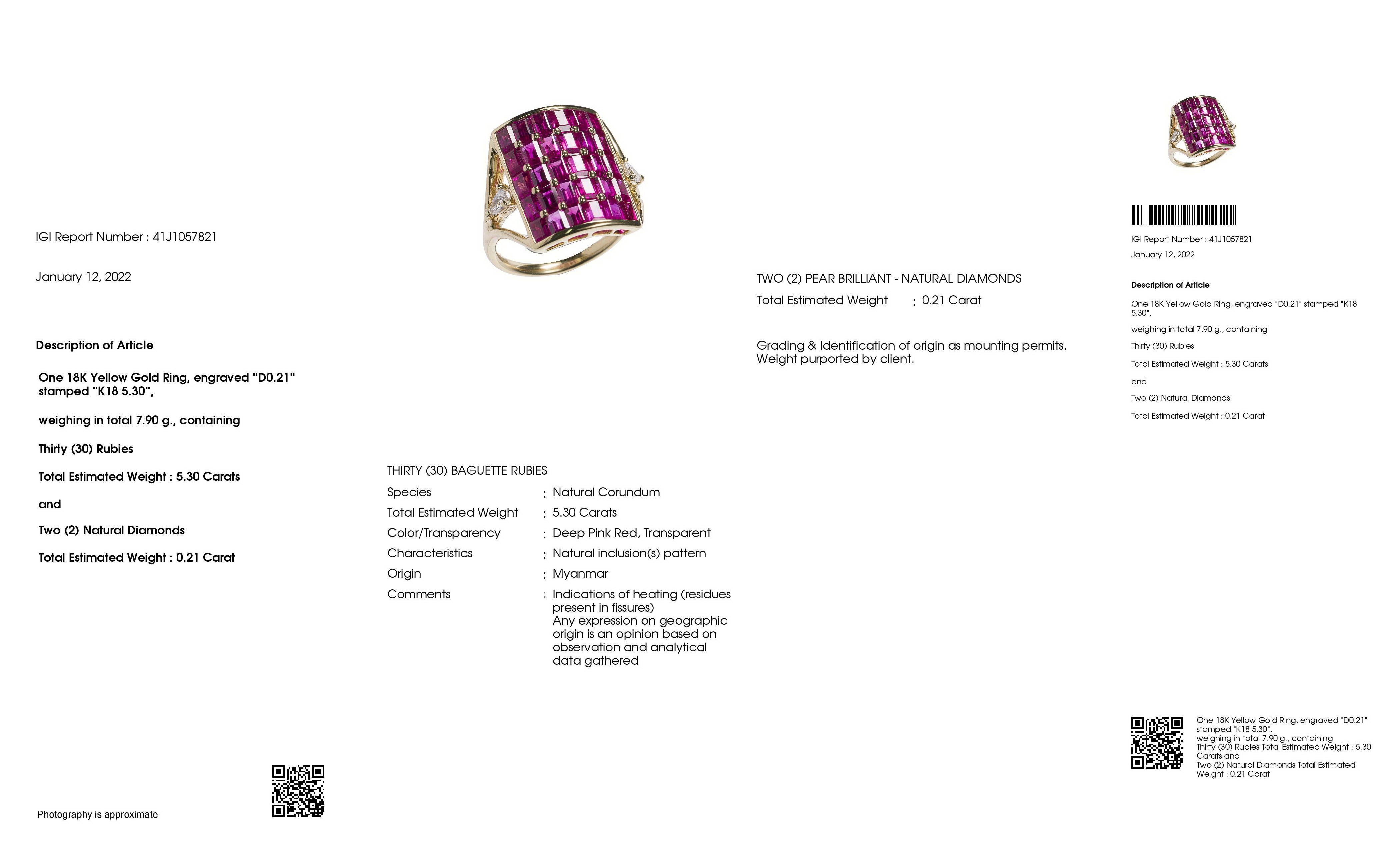 IGI Certificado 5,30ct Rubíes de Birmania Naturales 0,21ct Diamantes Naturales Anillo de Oro de 18K en Nuevo estado para la venta en Hong Kong, HK
