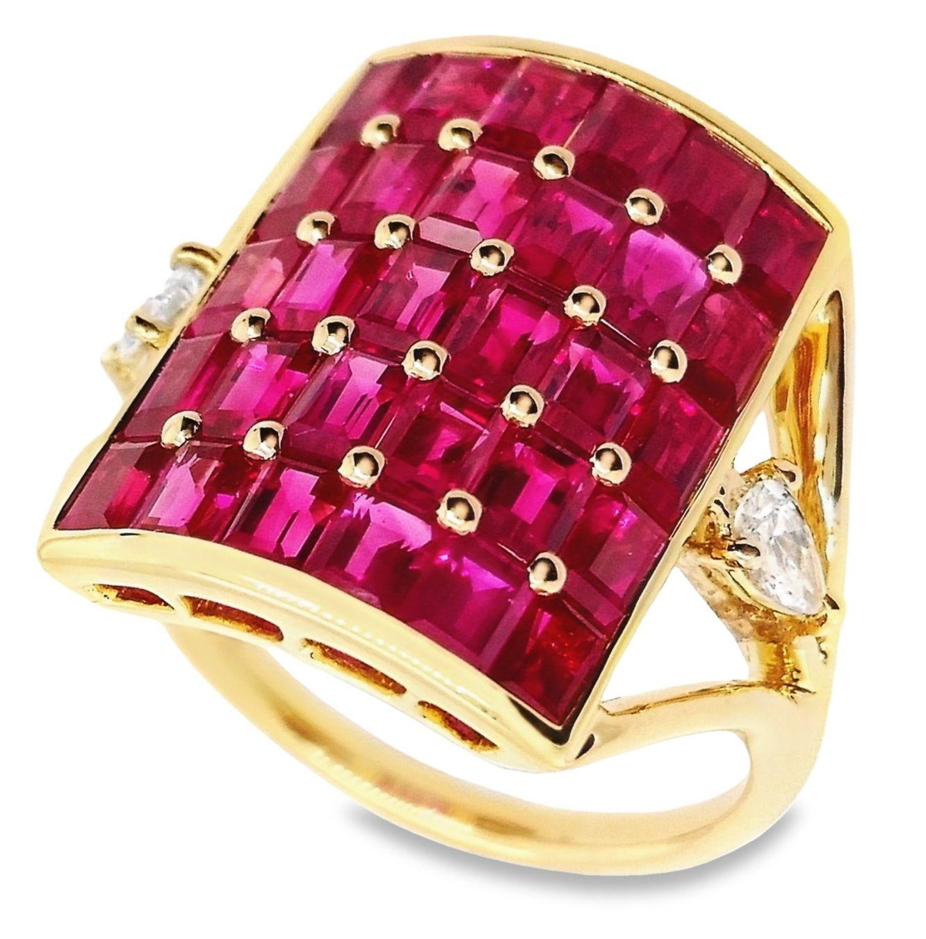 IGI Certificado 5,30ct Rubíes de Birmania Naturales 0,21ct Diamantes Naturales Anillo de Oro de 18K en venta 4
