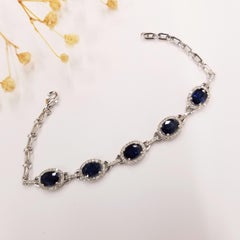 IGI Certified 5.32 Carat Blue Sapphire & Diamond Bracelet in 18K White Gold