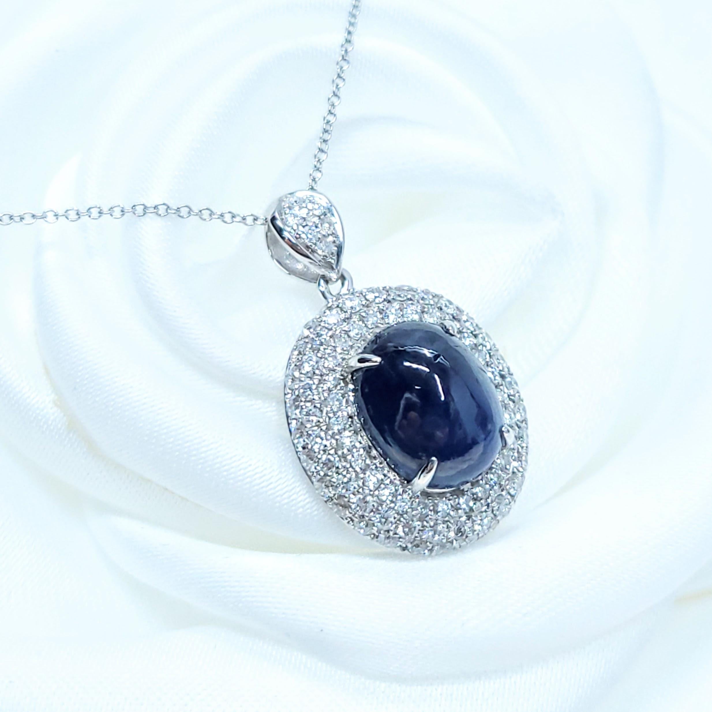 IGI-zertifizierter 5,34 Karat Saphir- und Diamant-Anhänger aus 18 Karat Weißgold (Ovalschliff) im Angebot