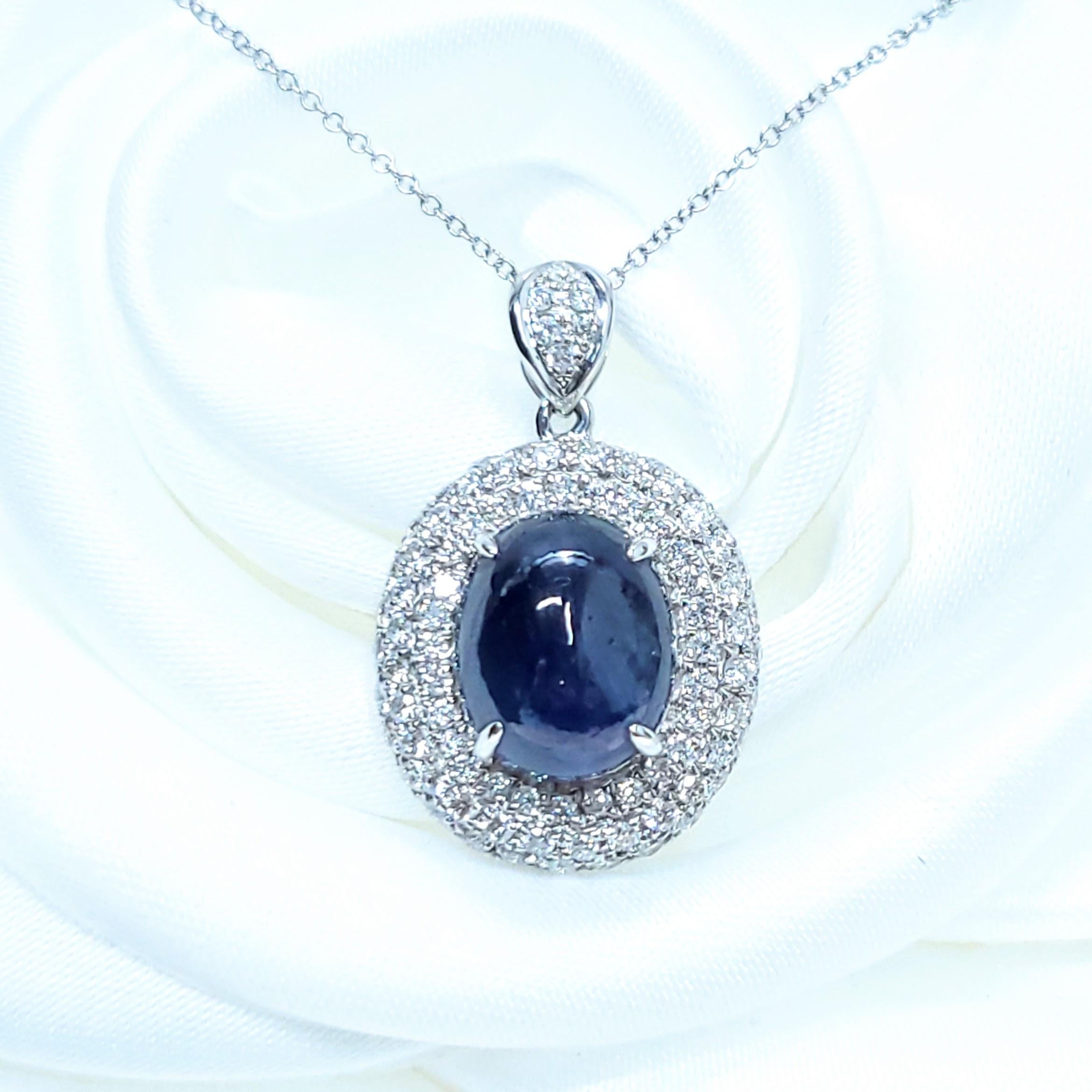 IGI-zertifizierter 5,34 Karat Saphir- und Diamant-Anhänger aus 18 Karat Weißgold Damen im Angebot