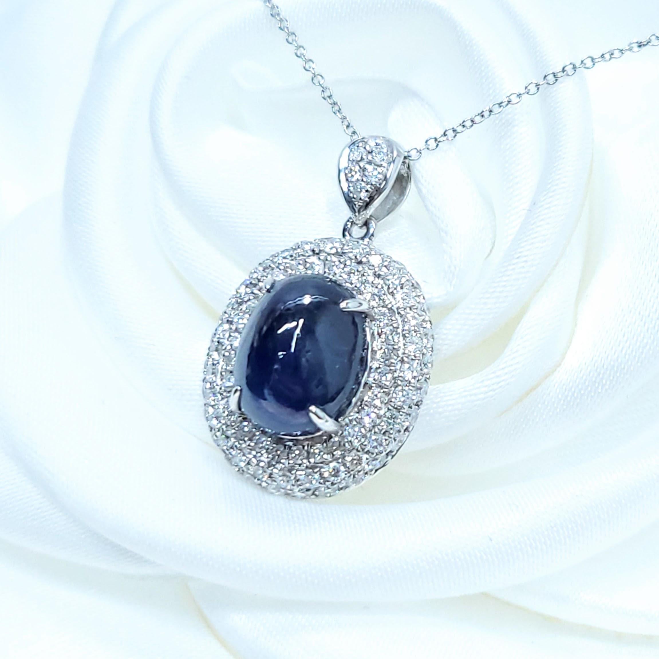 IGI-zertifizierter 5,34 Karat Saphir- und Diamant-Anhänger aus 18 Karat Weißgold im Angebot 1