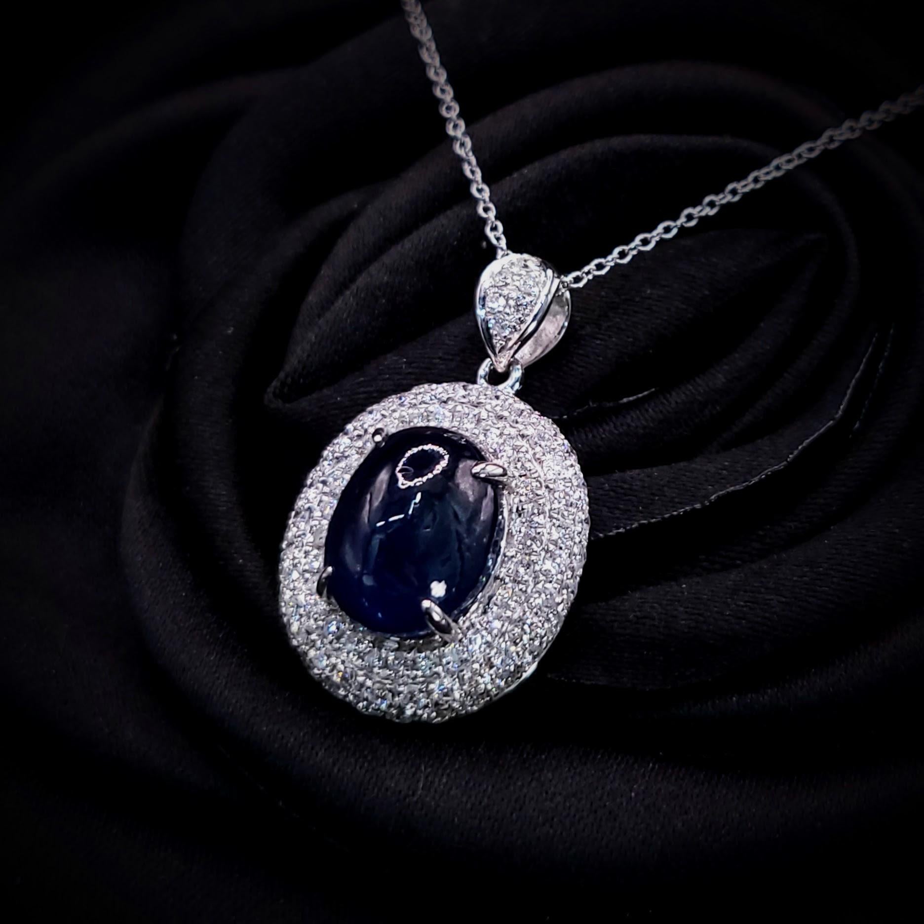 IGI-zertifizierter 5,34 Karat Saphir- und Diamant-Anhänger aus 18 Karat Weißgold im Angebot 2