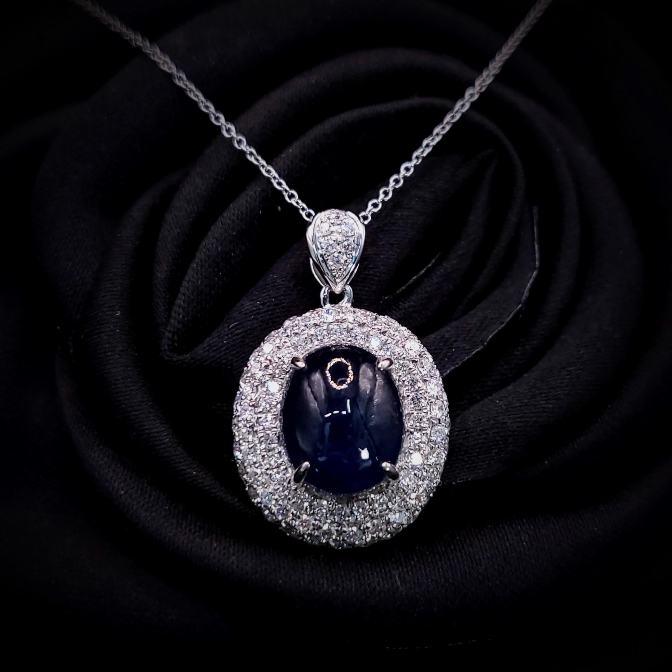 IGI-zertifizierter 5,34 Karat Saphir- und Diamant-Anhänger aus 18 Karat Weißgold im Angebot 3