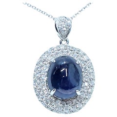 IGI Certified 5.34ct Sapphire and Diamond Pendant in 18K White Gold