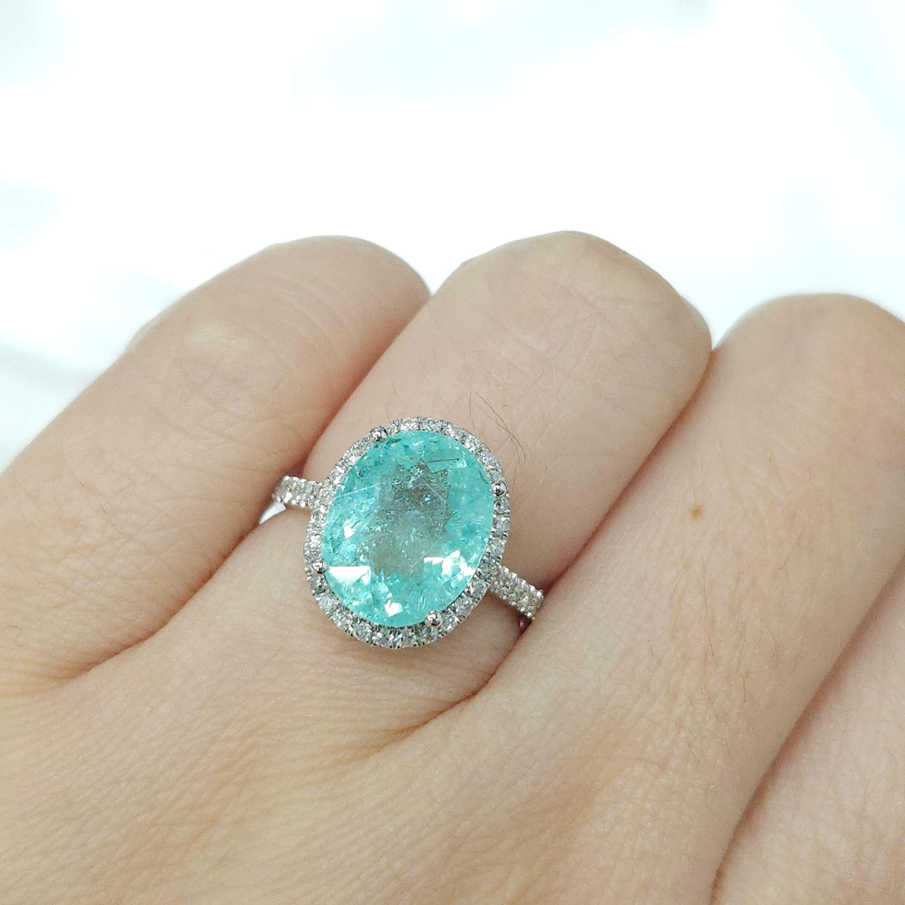 IGI Certified 5.36 Carat Paraiba & Diamond Ring in 18K White Gold For Sale 1