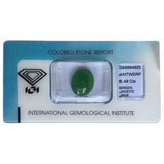 IGI Certified 5.49 Carat Green Jadeite Jade ‘A’ Grade Oval Cabochon Sealed