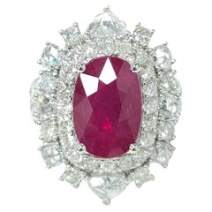 IGI Certified 5.50 Carat  Ruby & Diamond Ring in 18K White Gold