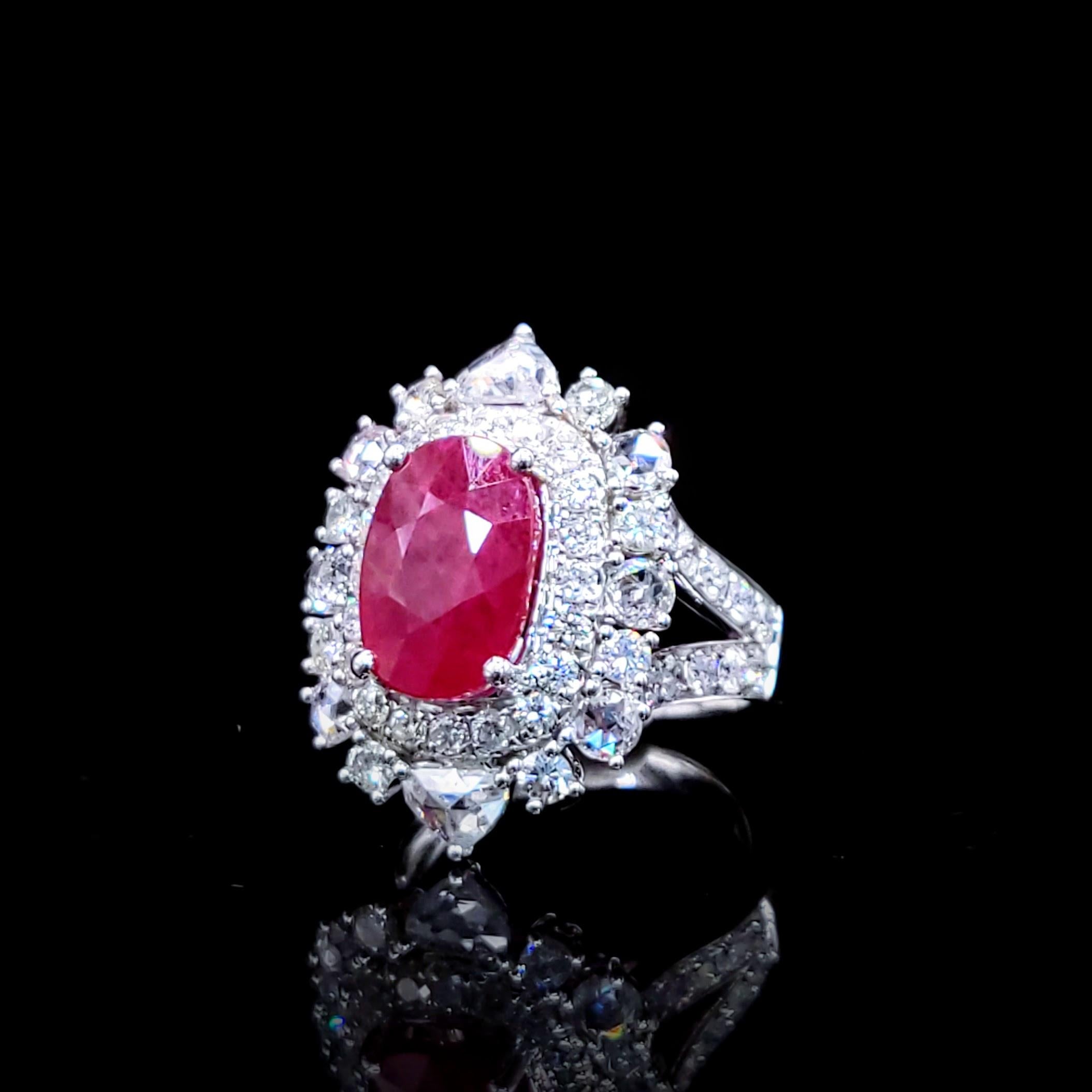 IGI-zertifiziert 5.50 Karat  Ring mit Rubin und Diamant aus 18 Karat Weißgold im Angebot 8