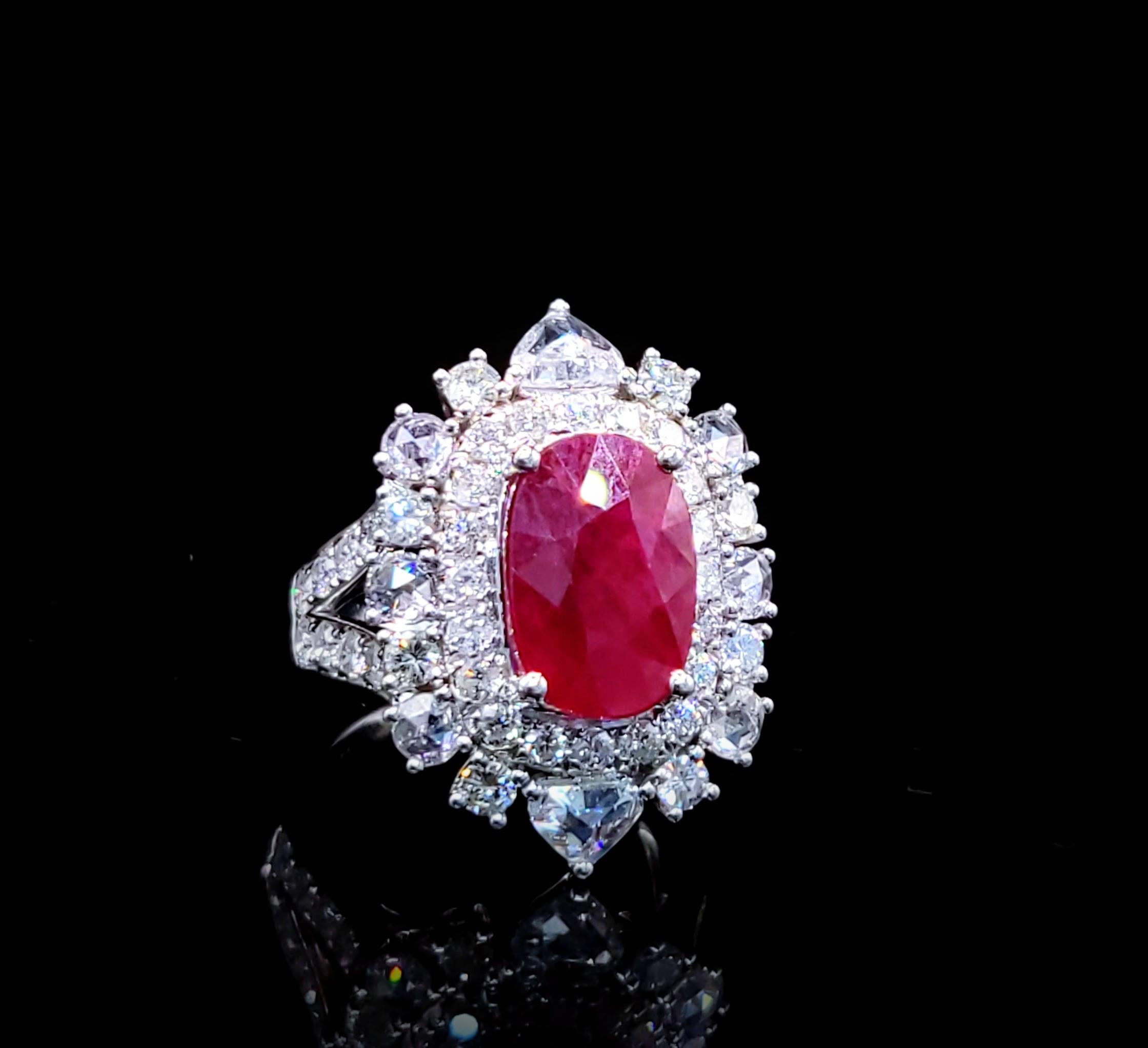 IGI-zertifiziert 5.50 Karat  Ring mit Rubin und Diamant aus 18 Karat Weißgold im Angebot 10