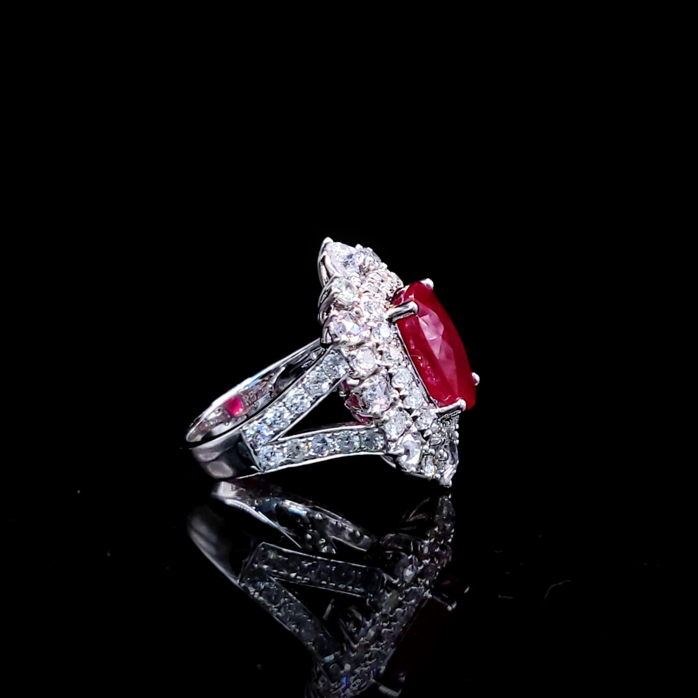 IGI-zertifiziert 5.50 Karat  Ring mit Rubin und Diamant aus 18 Karat Weißgold im Angebot 11