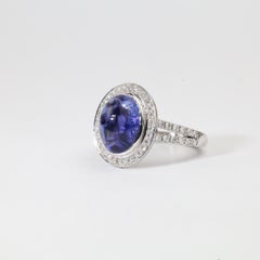 IGI Certified 5.51ct Natural Oval-Cut Cabochon Tanzanite & Diamond Halo Ring