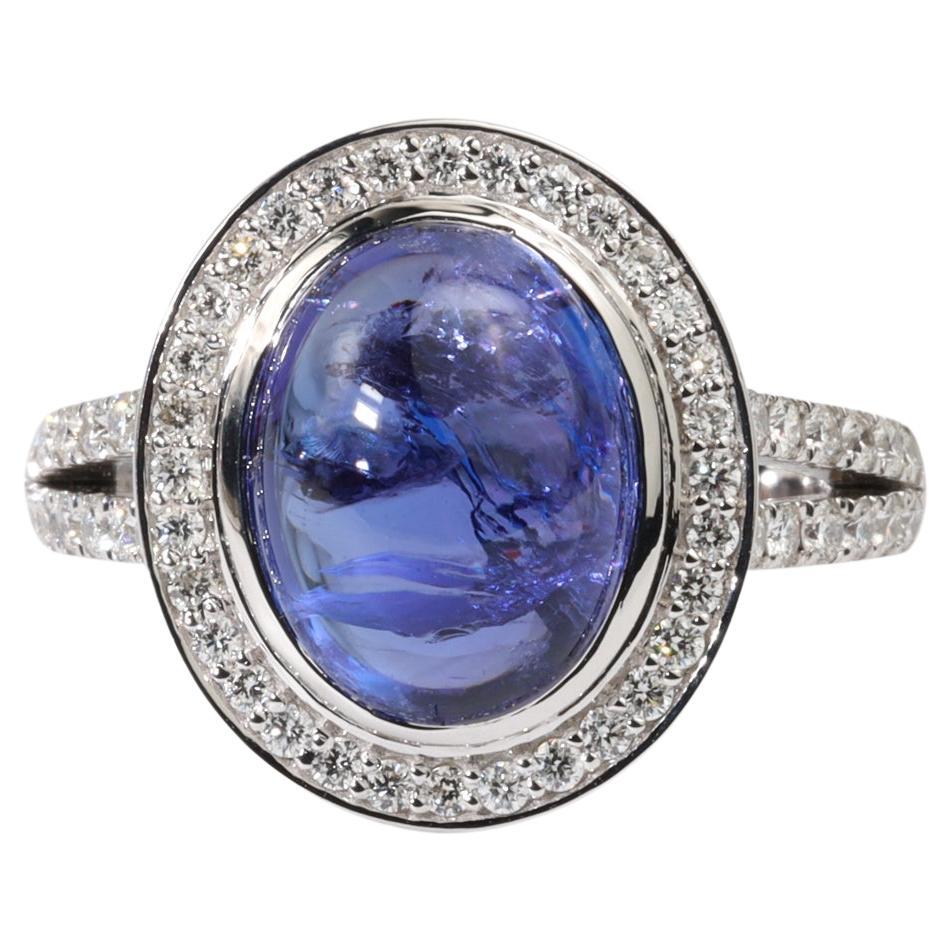 IGI zertifiziert 5,51ct natürlichen Oval-Cabochon Tansanit
Diamant Halo Ring