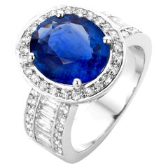 IGI Certified 5.55 Carat Blue Sapphire Cluster Diamond White Gold Cocktail Ring