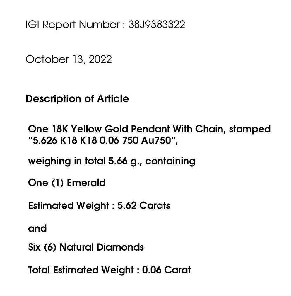 IGI-zertifiziert 5,62ct Fine-Color Herz Smaragd 0,06ct natürliche Diamanten Halskette im Angebot 3