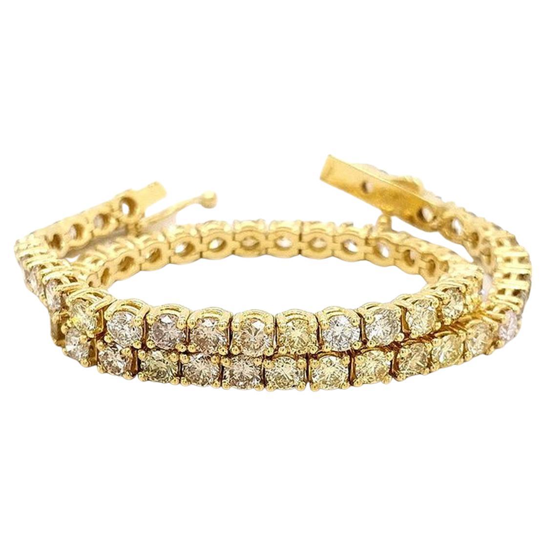 IGI Certified 5.63 Carat Diamond Tennis Bracelet, 14 Karat Yellow Gold