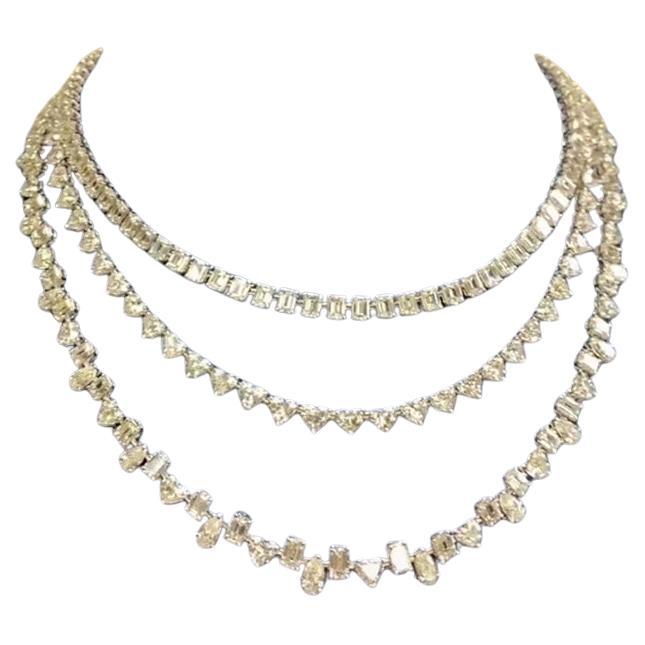 Collier en or 14K IGI Certified 57.00 Ct Multi-Shape Diamonds FG/VS-SI Tennis en vente
