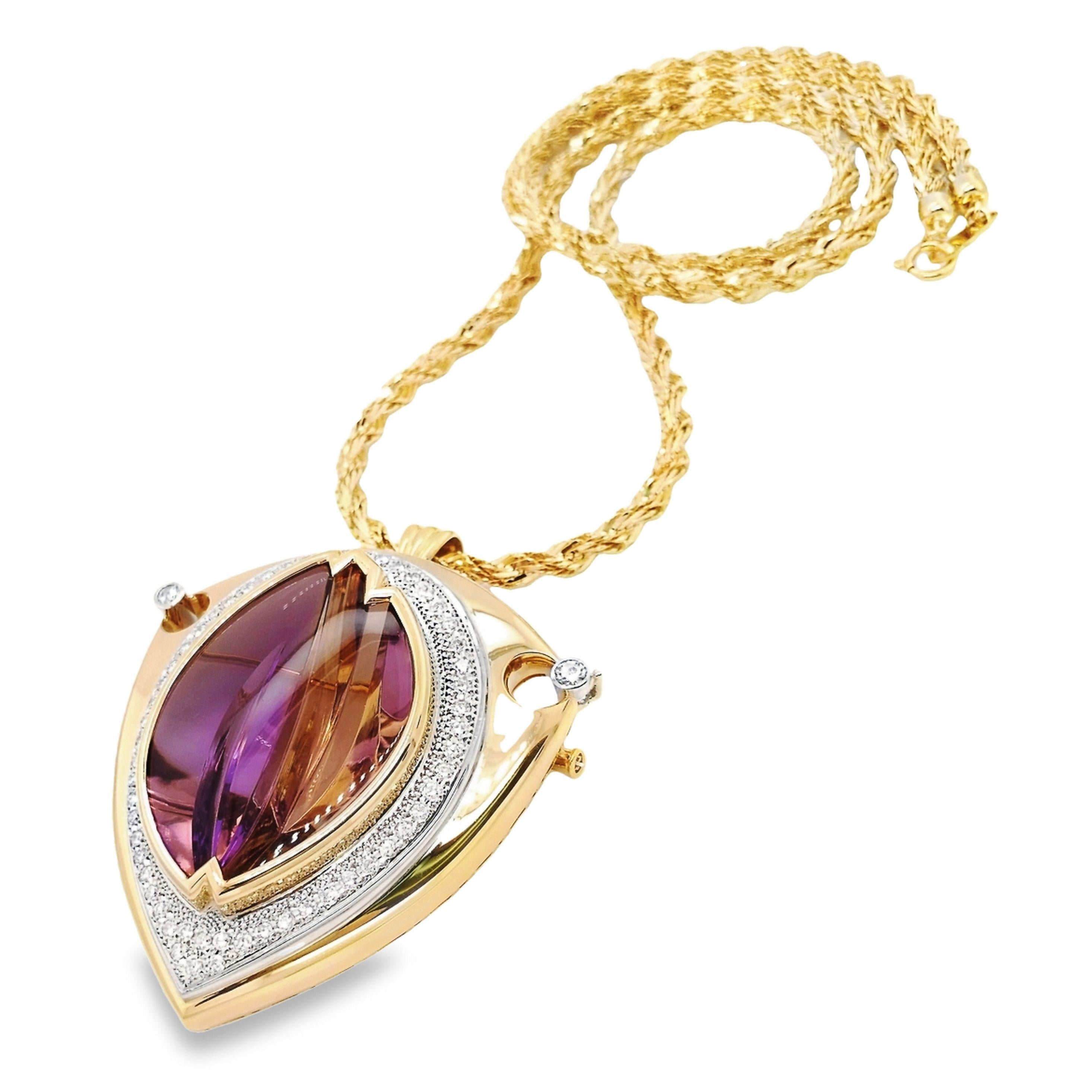 Women's or Men's IGI Certified 57.07ct Natural Purple Amethyst 1.23ct Diamonds Brooch / Necklace For Sale