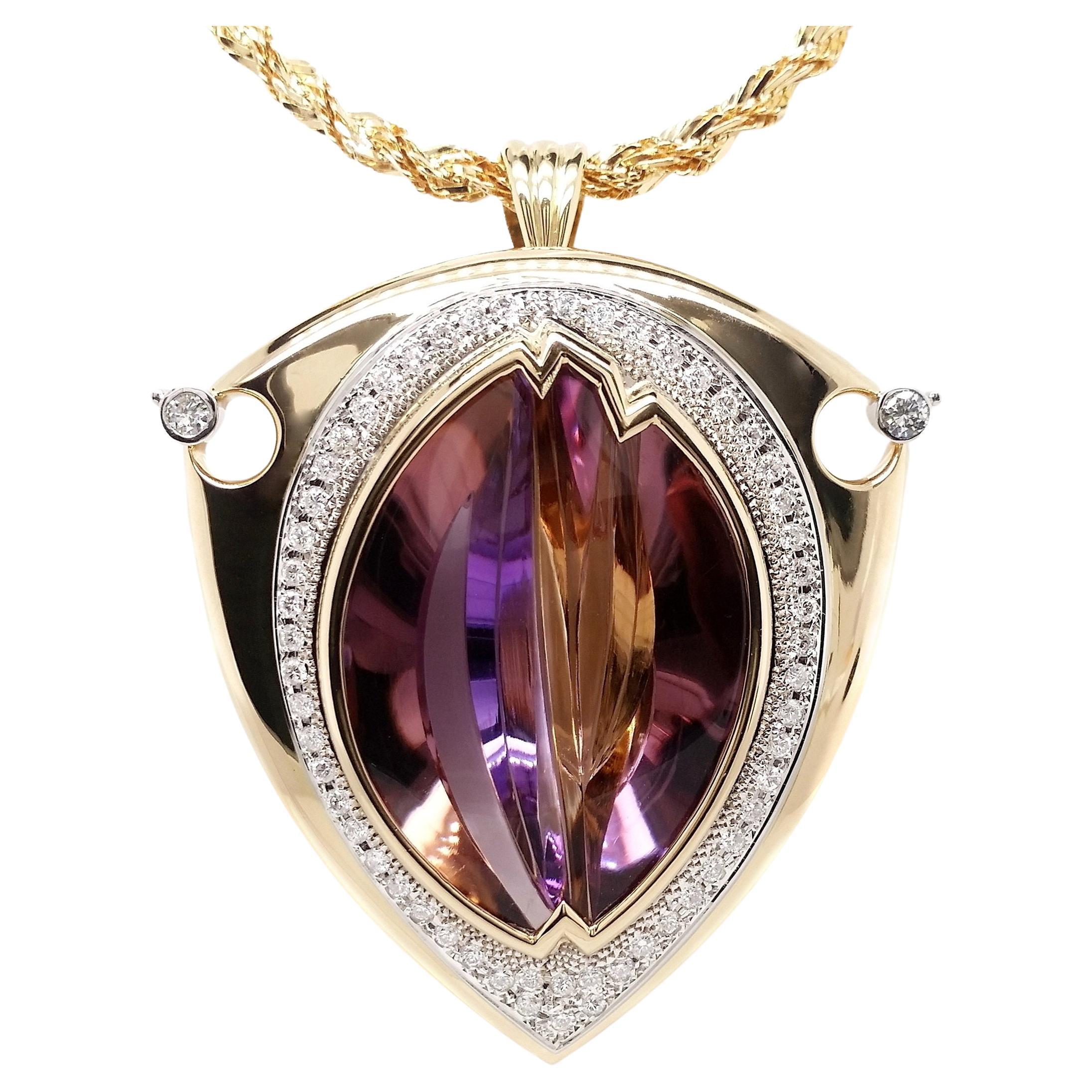 IGI Certified 57.07ct Natural Purple Amethyst 1.23ct Diamonds Brooch / Necklace