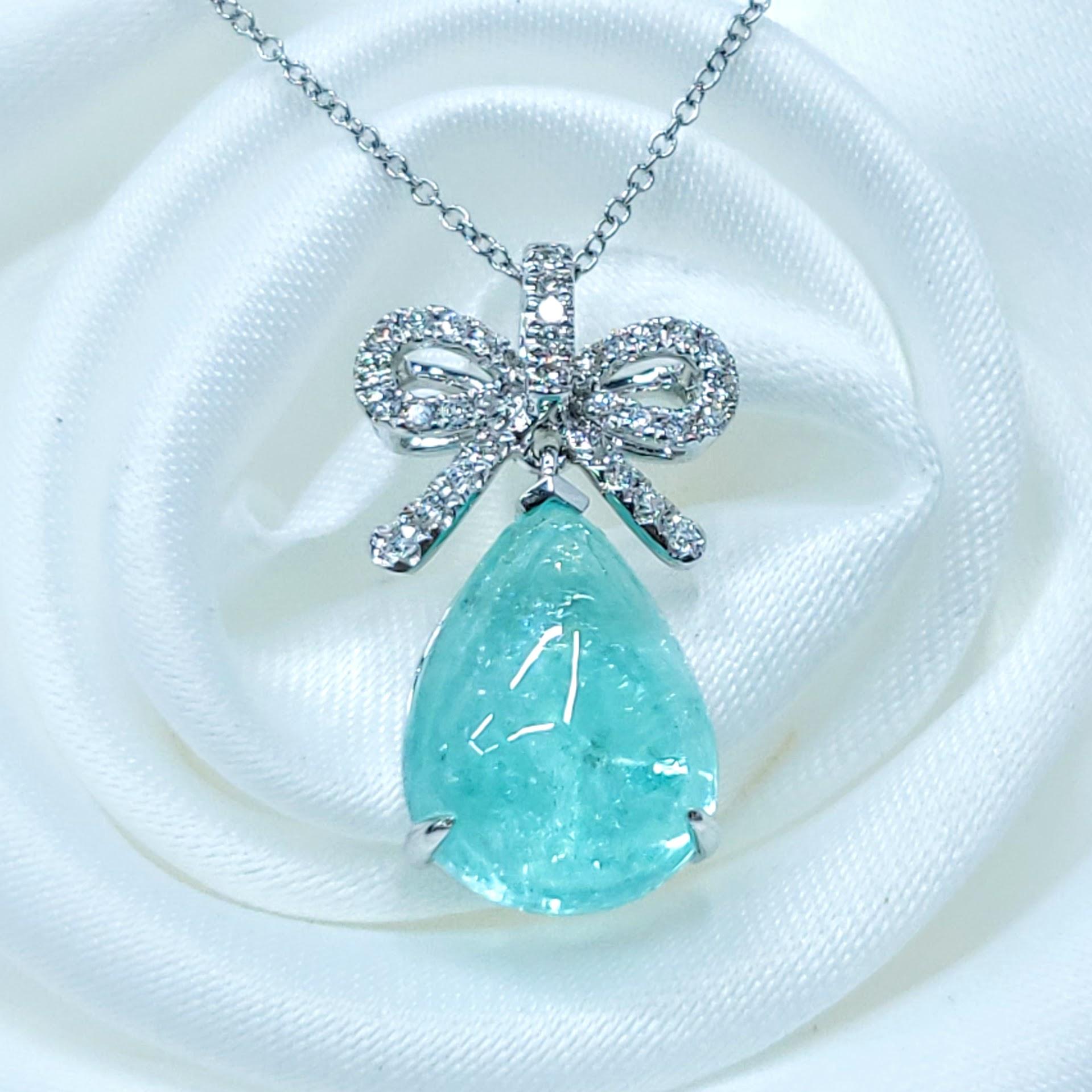 Ciondolo con paraiba e diamanti da 5,76 carati certificato IGI in oro bianco 18 carati in vendita 1