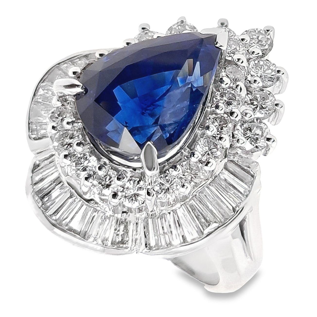 IGI Certified 5.79ct Kashmir Sapphire Vivid Blue 1.73ct Diamonds Platinum Ring For Sale 1