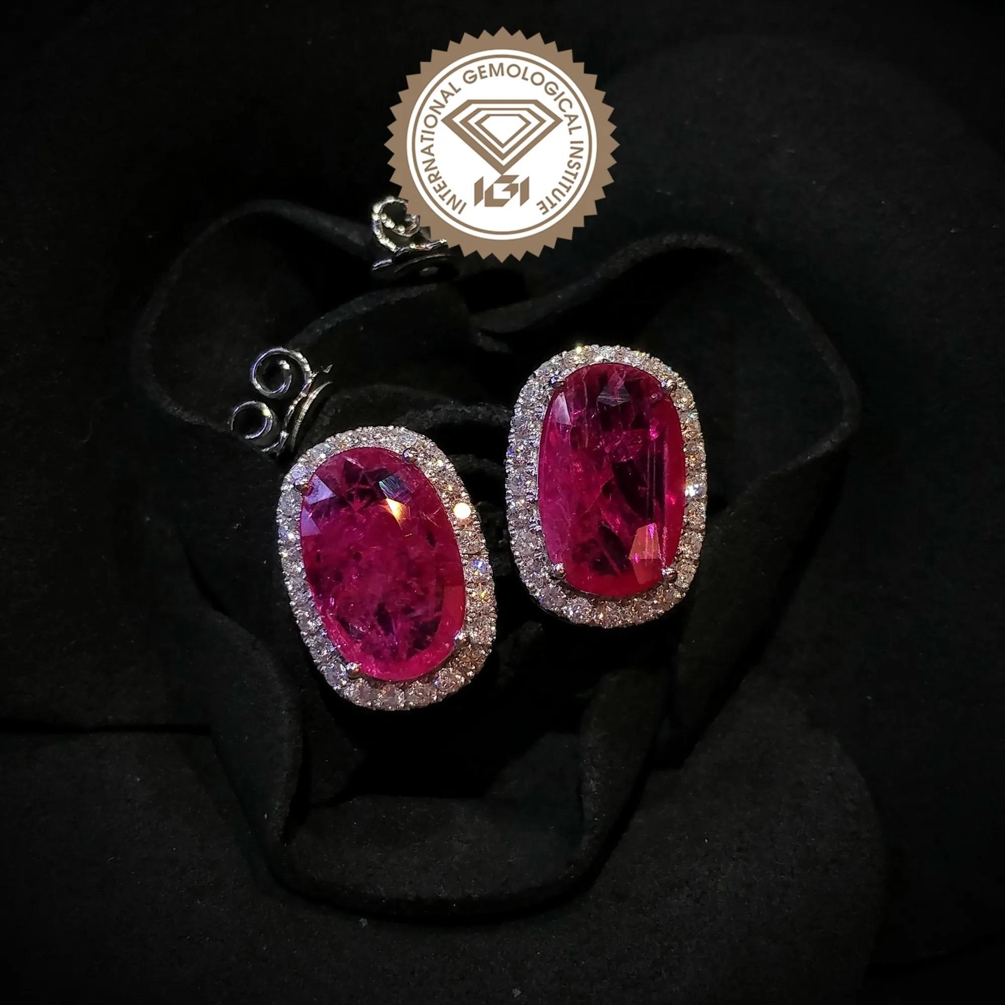 Women's or Men's IGI Certified 5.86 Carat Ruby & 0.62 Carat Diamond Earrings in 18K White Gold For Sale
