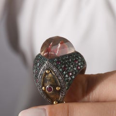 IGI Certified 5.88 Carat Diamond, Emerald and Ruby Pomegranate Motif Ring