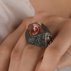 IGI Certified 5.88 Carat Natural Diamond and Emerald Statement Ring