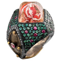 IGI Certified 5.88 Carat Natural Diamond and Emerald Statement Ring