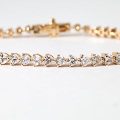 IGI Certified 5ct Natural Heart-Cut Diamond Tennis Bracelet in 18K Yellow Gold