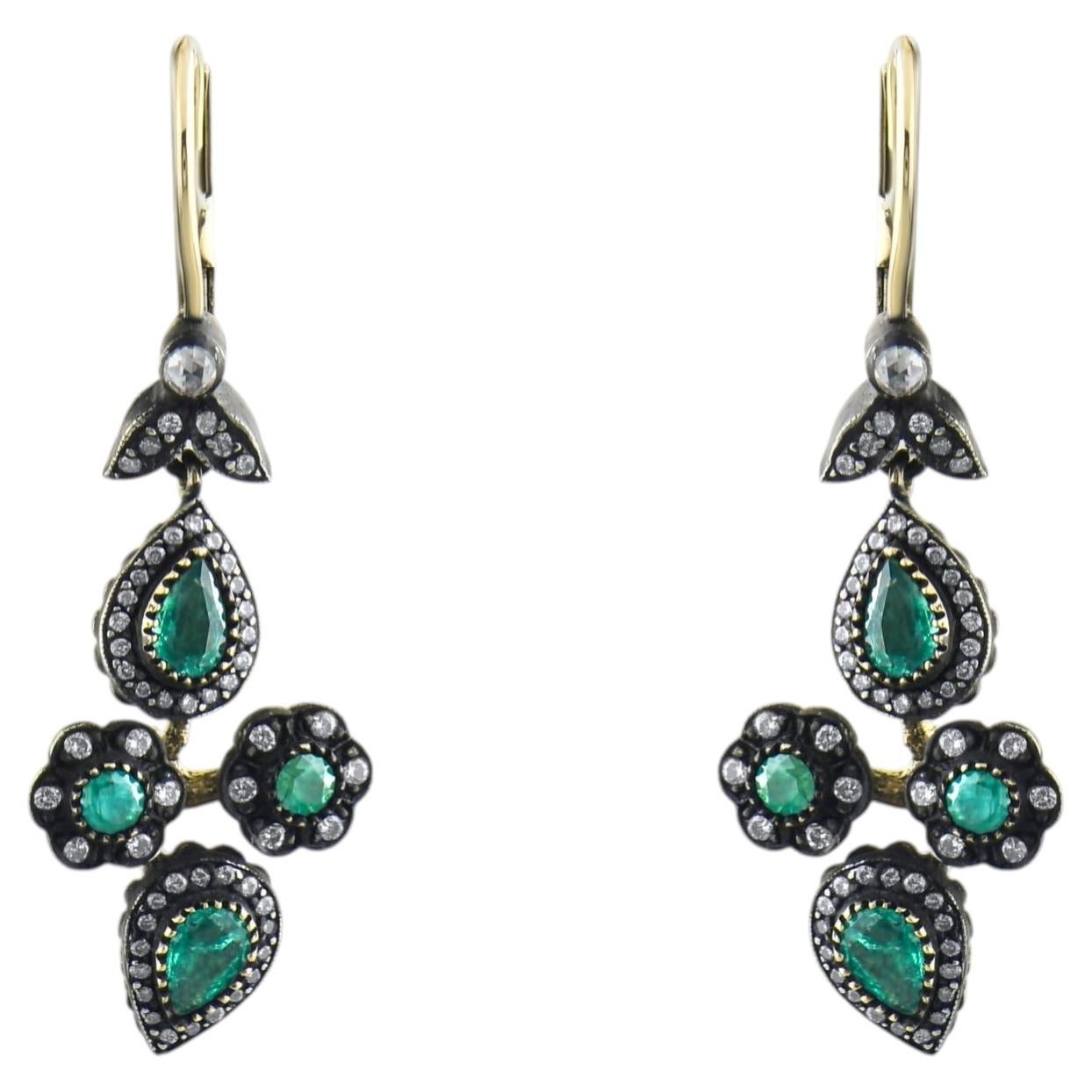 IGI Certified 6 Carat Natural Emerald and Diamond Drop Earrings in 8K Gold For Sale