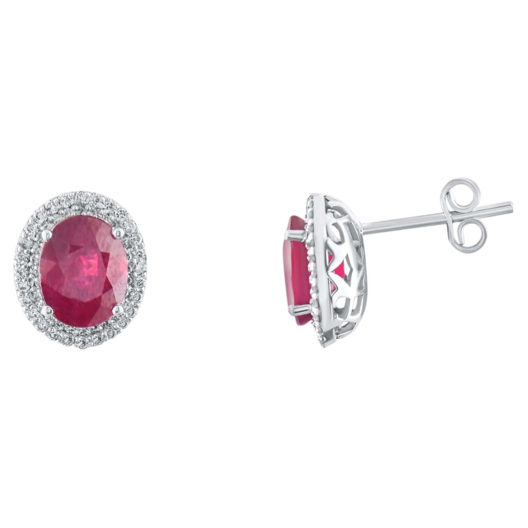 IGI Certified 6.02 Carat Natural Ruby and Diamond Drop Earrings in 18K Gold