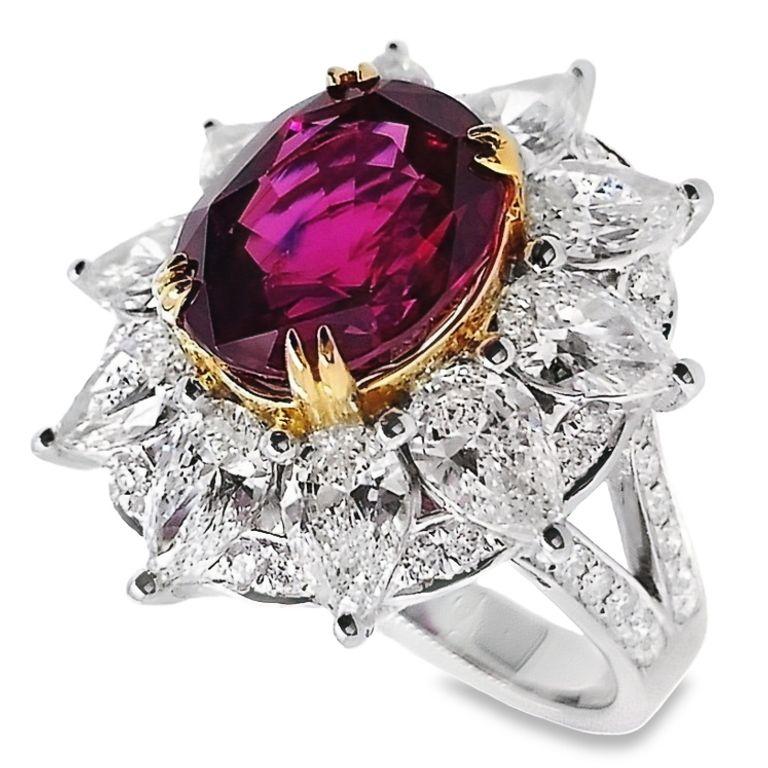 Women's or Men's IGI Certified 6.03ct Burma Ruby 3.61ct Natural Diamonds 18K Gold Ring For Sale