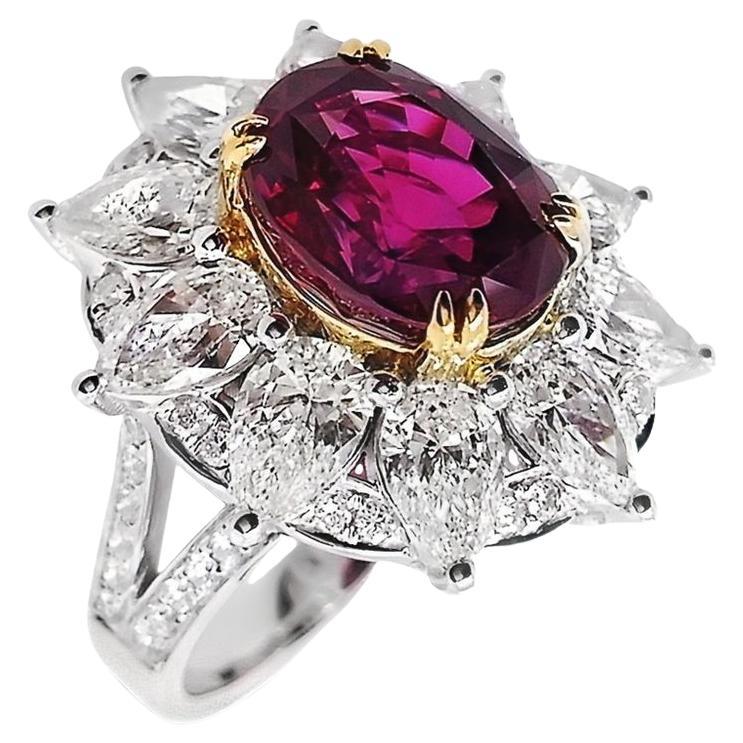 IGI Certified 6.03ct Burma Ruby 3.61ct Natural Diamonds 18K Gold Ring For Sale
