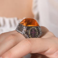 IGI Certified 6.06 Carat Natural Diamond and Ruby Cross Motif Statement Ring