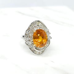 IGI Certified 6.08Carat Ceylon Orange Sapphire & Diamond Ring in 18K White Gold
