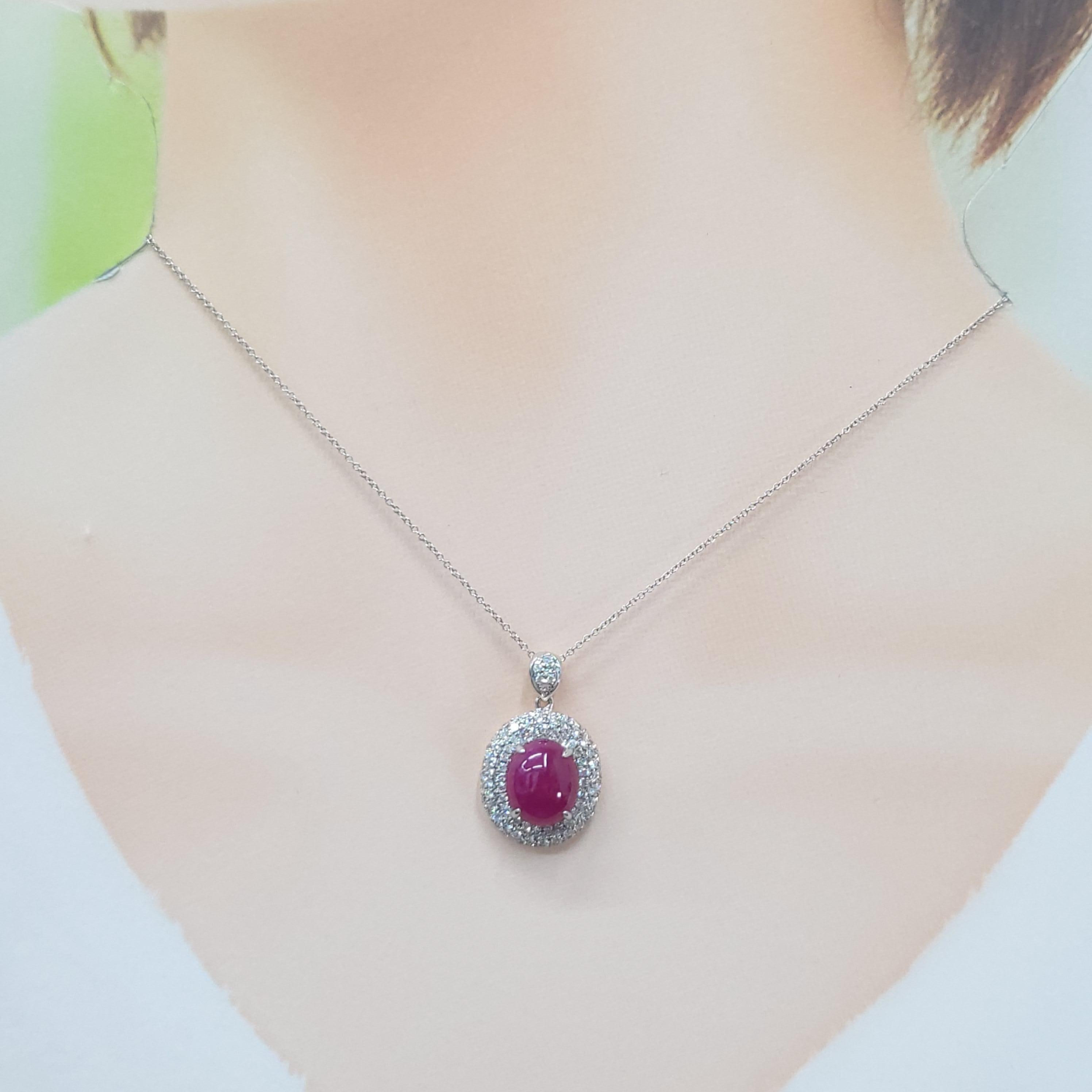 Modern IGI Certified 6.10 Carat Ruby and Diamond Pendant in 18K White Gold For Sale