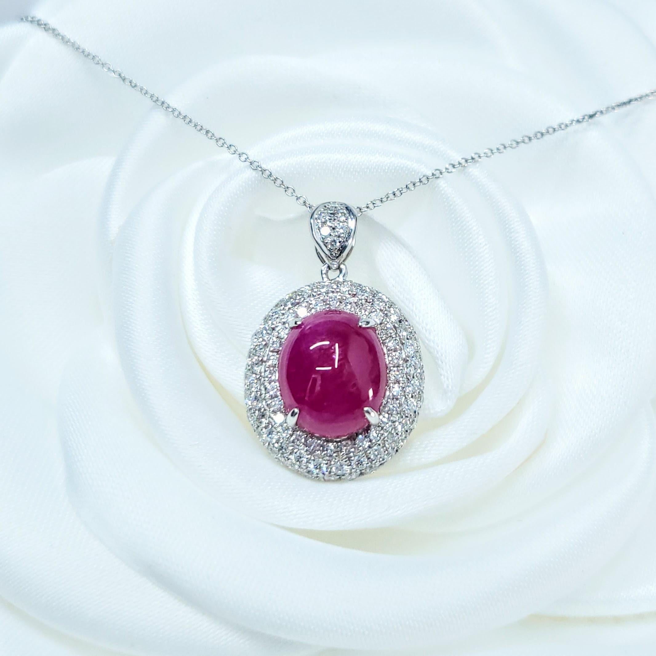 IGI Certified 6.10 Carat Ruby and Diamond Pendant in 18K White Gold In New Condition For Sale In KOWLOON, HK