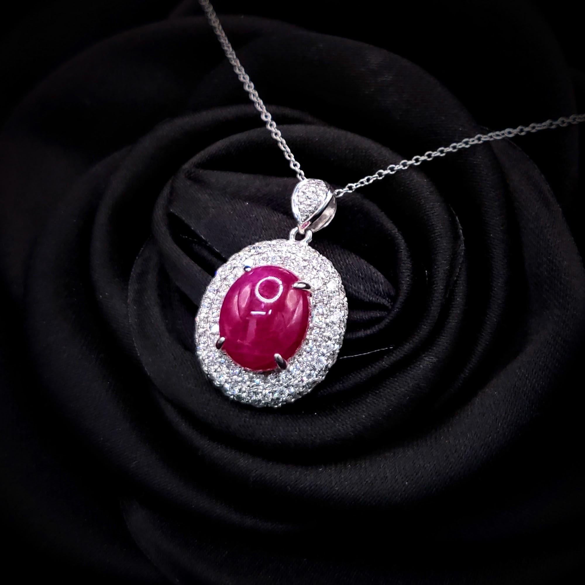 IGI Certified 6.10 Carat Ruby and Diamond Pendant in 18K White Gold For Sale 1