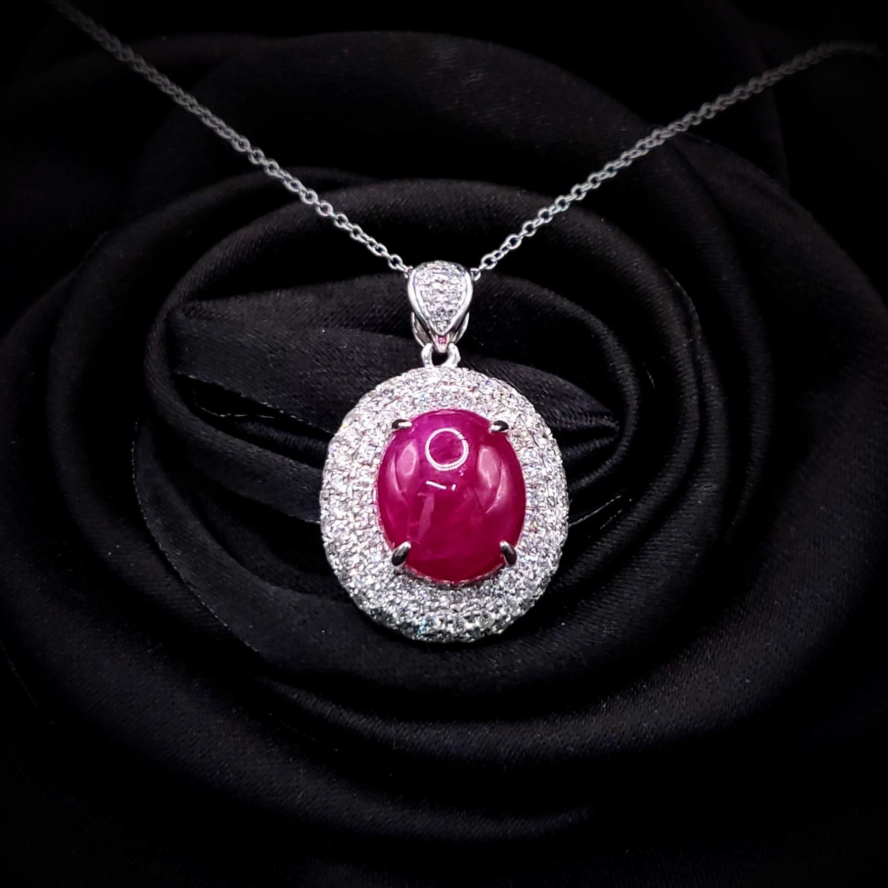 IGI Certified 6.10 Carat Ruby and Diamond Pendant in 18K White Gold For Sale 2