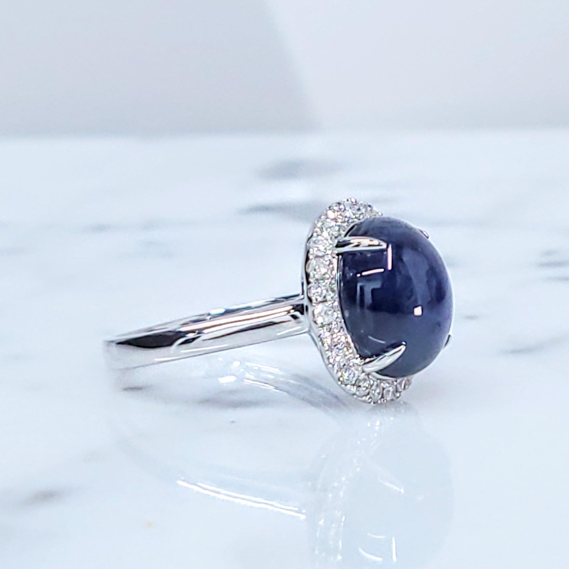 IGI-zertifizierter Ring aus 18 Karat Weißgold mit 6,16 Karat blauem Saphir und Diamant (Ovalschliff) im Angebot