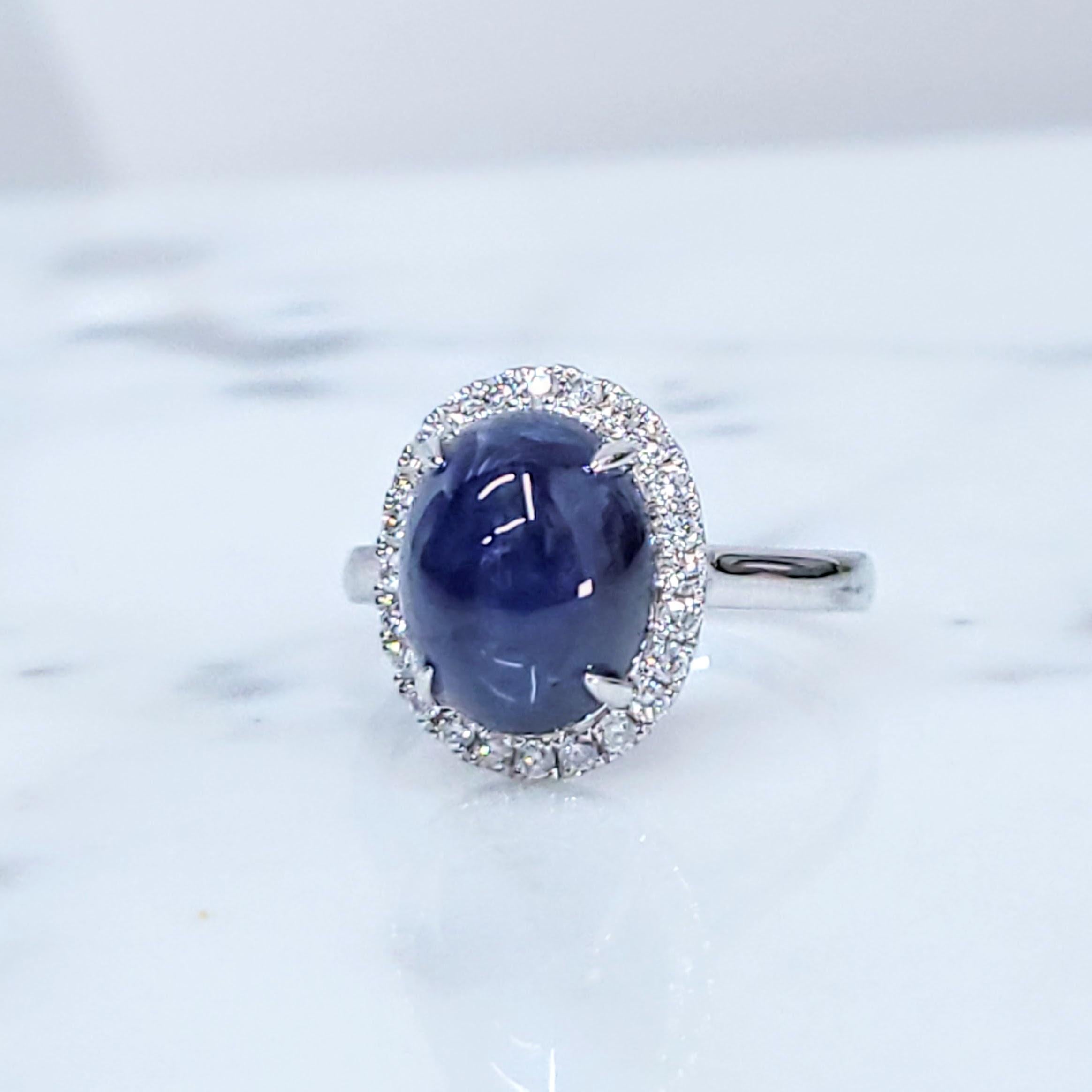 IGI-zertifizierter Ring aus 18 Karat Weißgold mit 6,16 Karat blauem Saphir und Diamant Damen im Angebot