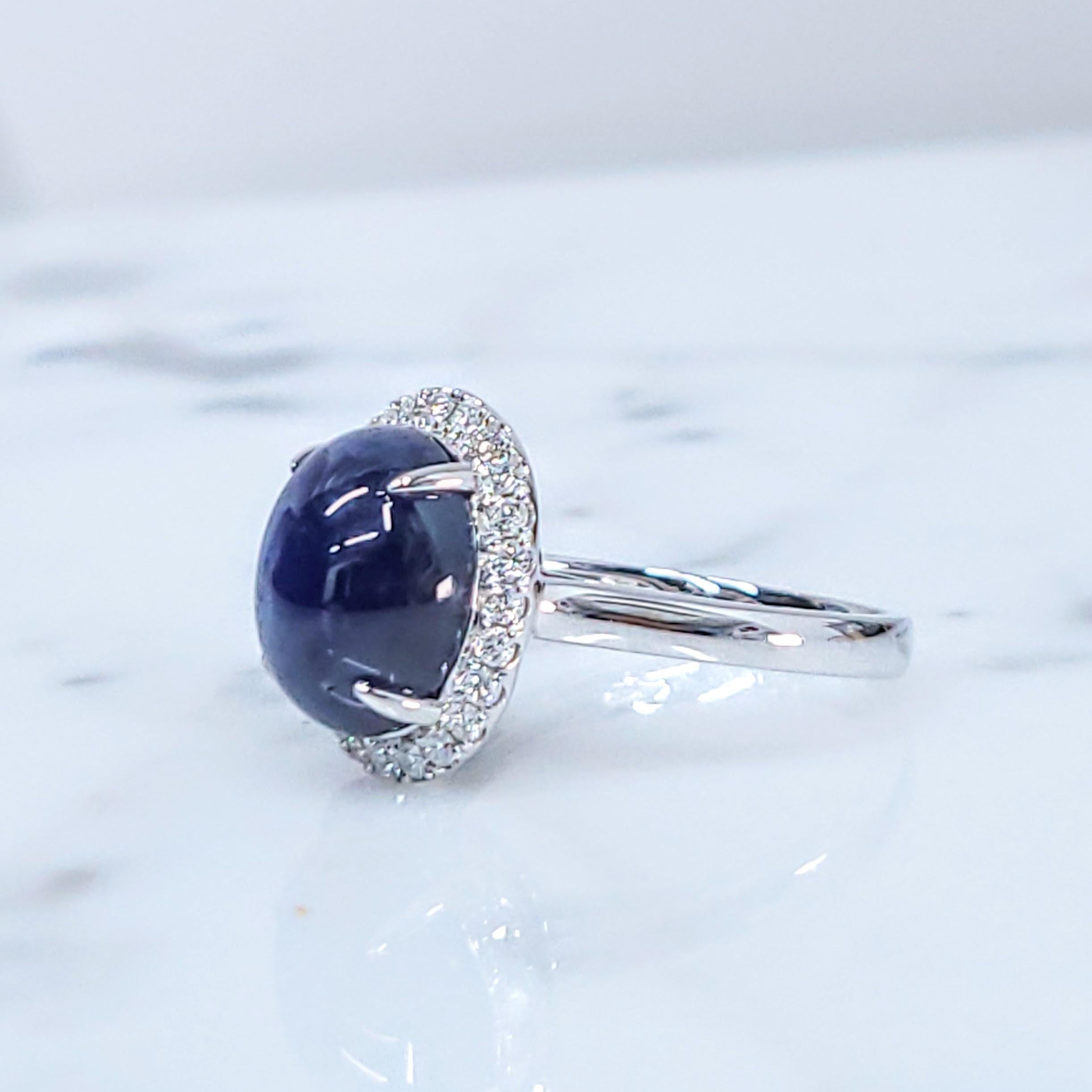 IGI-zertifizierter Ring aus 18 Karat Weißgold mit 6,16 Karat blauem Saphir und Diamant im Angebot 1