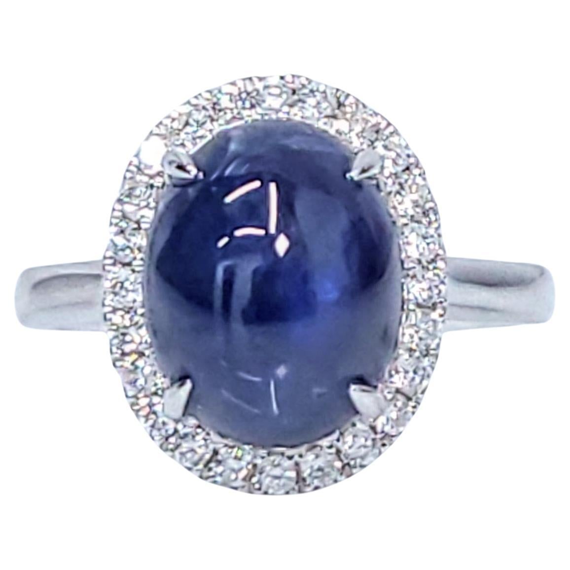 IGI Certified 6.16 Carat Blue Sapphire & Diamond Ring in 18K White Gold