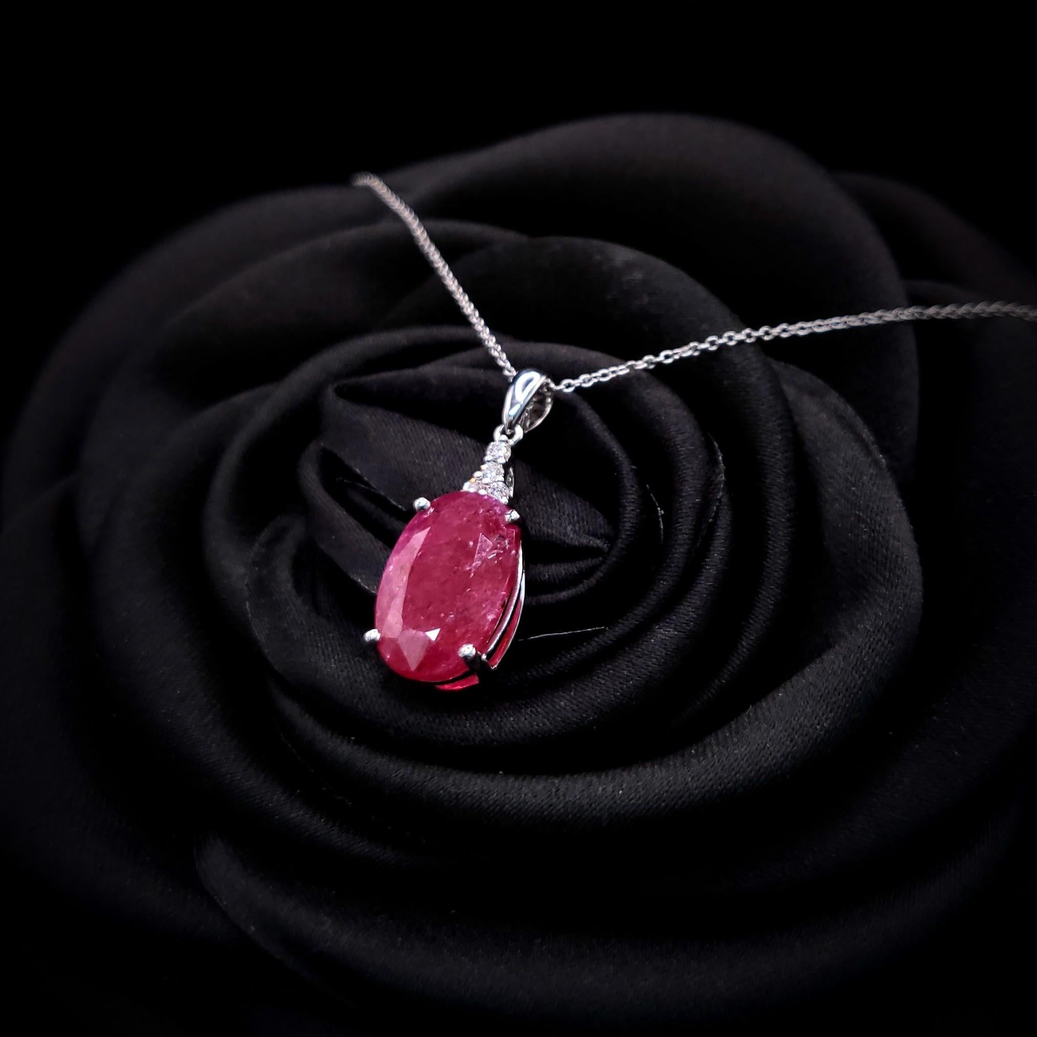 IGI Certified 6.16 Carat Ruby and Diamond Pendant in 18K White Gold For Sale 2