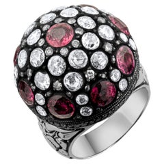 IGI Certified 6.22 Carat Natural Diamond and Ruby Statement Ring 8K Gold