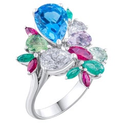 IGI Certified 6.37 Carat Ruby, Emerald and Multigem Statement Ring 14K Gold