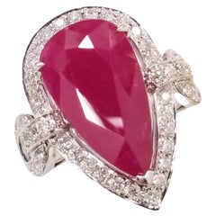 IGI Certified 6.45 Carat  Burma Ruby & Diamond Ring in 18K White Gold