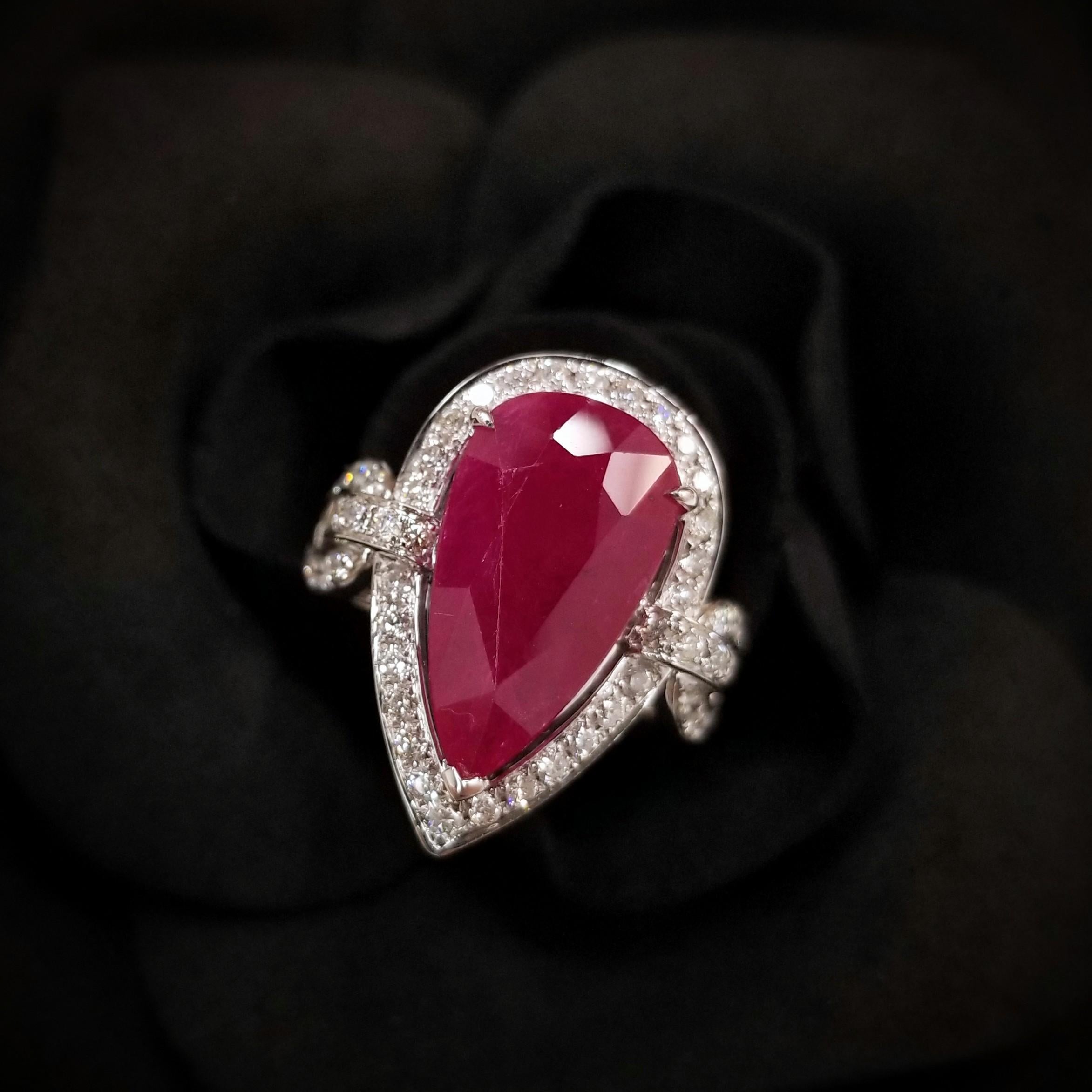 IGI Certified 6.45 Carat  Burma Ruby & Diamond Ring in 18K White Gold For Sale 1